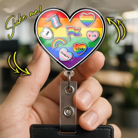 Heart Rainbow Shaker Badge Reel/Pride Month Accessory/Cute Healthcare Worker Gift