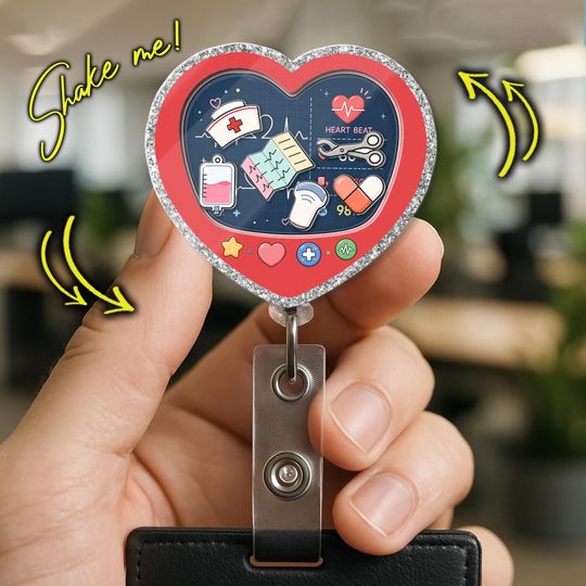 Heart Monitor Badge Reel Shaker, Nurse Cardiac Badge Holder, ECG Heart ID Clip, Medical Retractable Badge