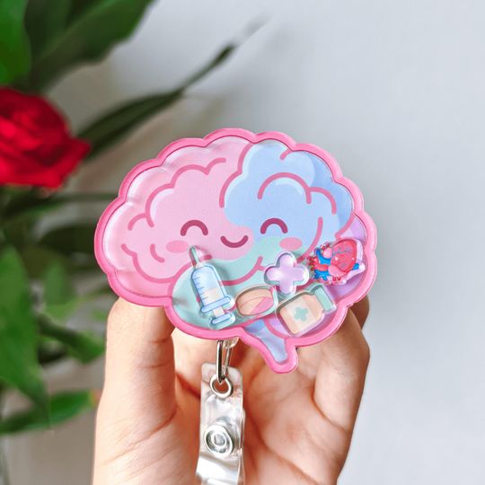 Cute Brain Shaker Badge Reel Gift For Neuro Nurse ID Holder Med Student ID Clip Nursing Shaker Keychain Nursing Pin