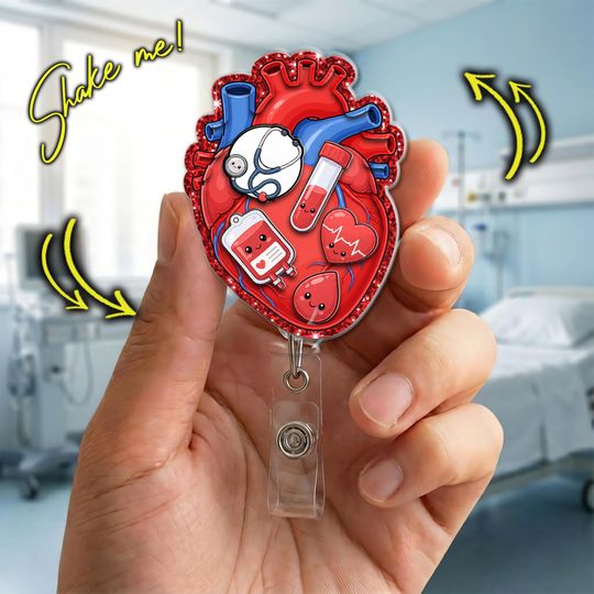 Anatomical Heart Shaker Badge Reel: Medical Staff, Nurse, Doctor