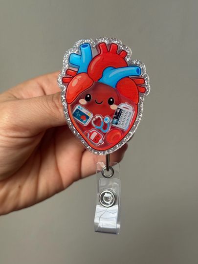 Anatomical Heart shaker ID Holder  | nurses medical field workers