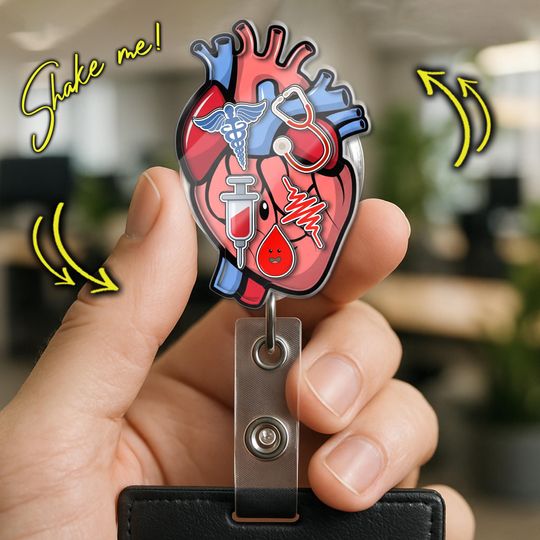 Heart Shaker Badge Reel, Shaker Badge Reel, Anatomical Heart, Cardiology, Cardiac Nurse Badge Reel