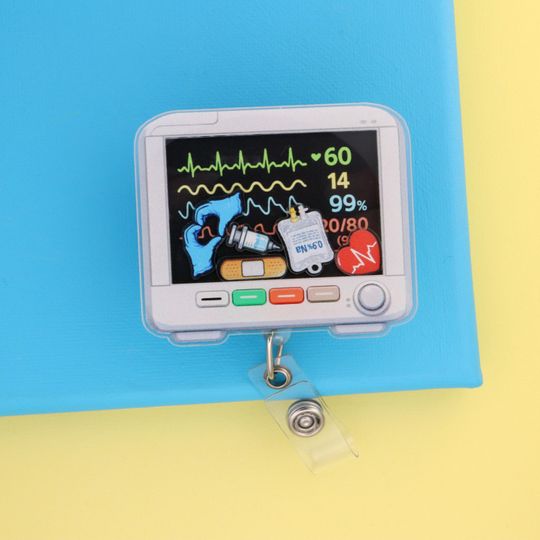 Shaker Badge Reel Nurse: Heart Monitor ICU RN Gift