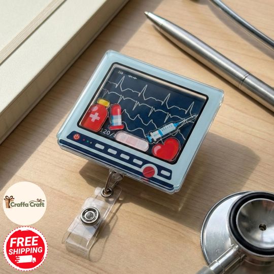Nurse Graduation Gift, Heart Monitor Shaker Badge Reel, EKG Cardiology Nurse ID Holder