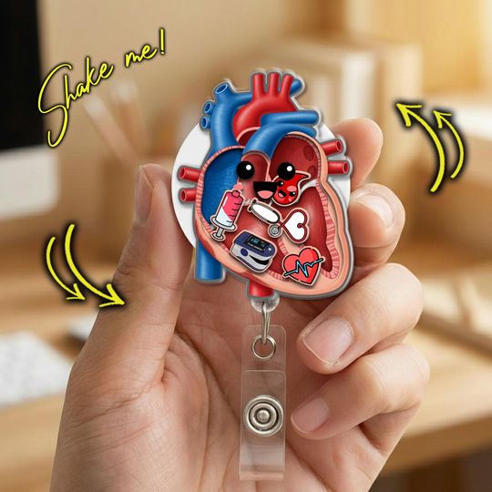 Anatomical Heart Shaker Badge Reel: Medical Staff, Nurse, Doctor