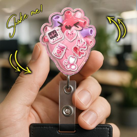 Heart Shaker Badge Reel, Cardiology Nurse Badge Reel, Cute Cardiac Badge Holder, EKG Nurse Gift