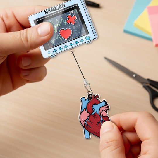 Heart Monitor Shaker Badge Reel, Playful EKG Nurse Badge Clip, ICU ID Holder