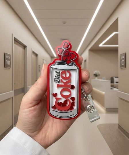 Heart Soda Shaker Badge Reel, Cute Red Drink Badge Holder, Valentine Theme Retractable ID Clip, Aesthetic Work Badge