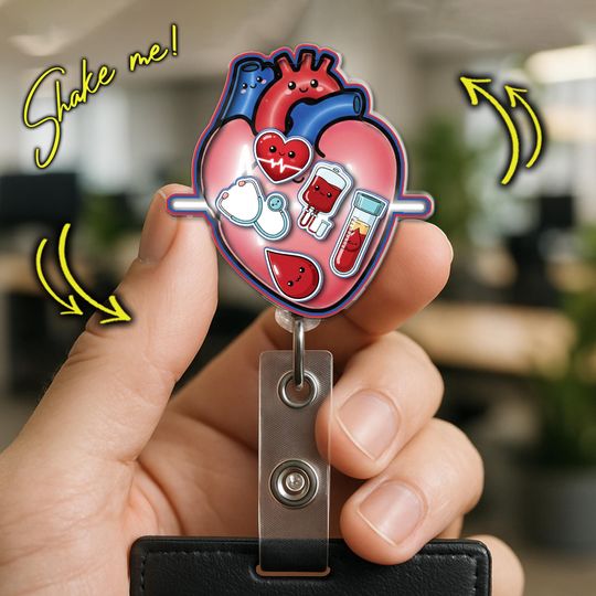 Anatomical Heart Shaker Badge Reel, Medical Staff Nurse Doctor, Heart ID Holder, Funny EMT Nurse, Medical Tech