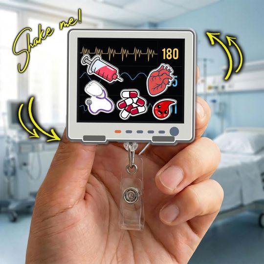 Shaker Badge Reel Nurse: Heart Monitor ICU RN Gift