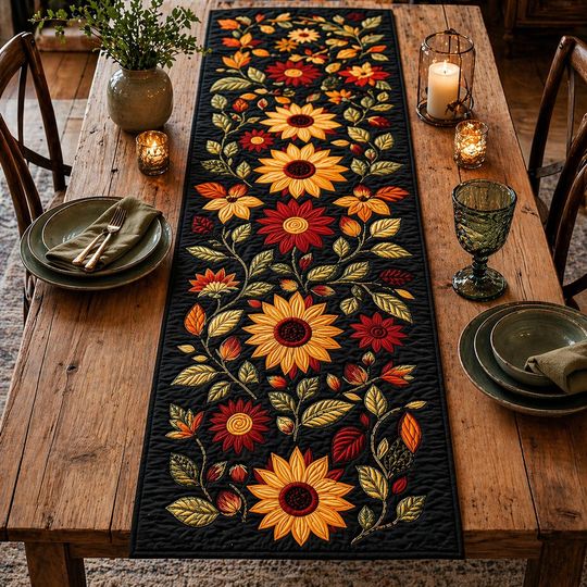 Quilted Table Runner: Autumn Sunflower Table Runner, Patchwork Table Runner, Farmhouse Table Decor, Spring Table Runner, Dining Decor