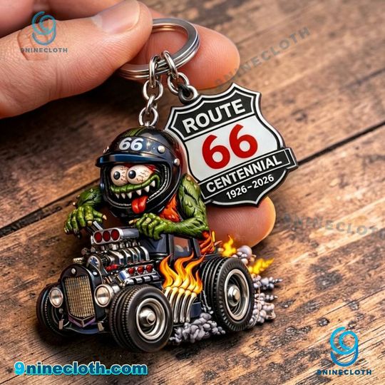 Route 66 Centennial 100th Anniversary Rat Fink Hot Rod Keychain