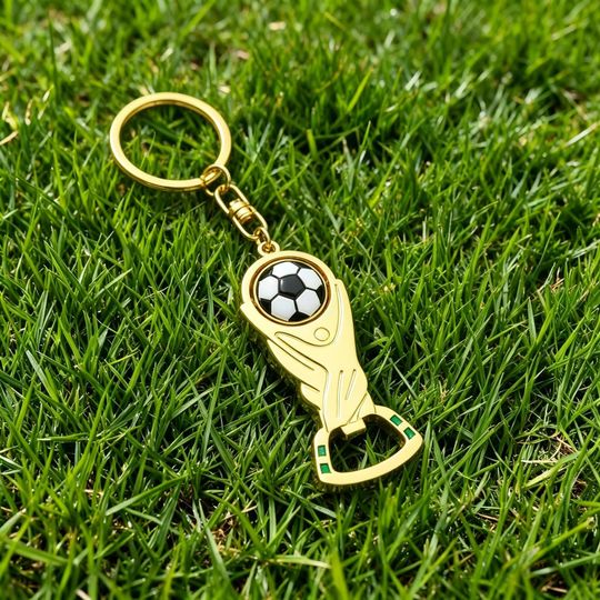 Gold Soccer Trophy Bottle Opener Keychain