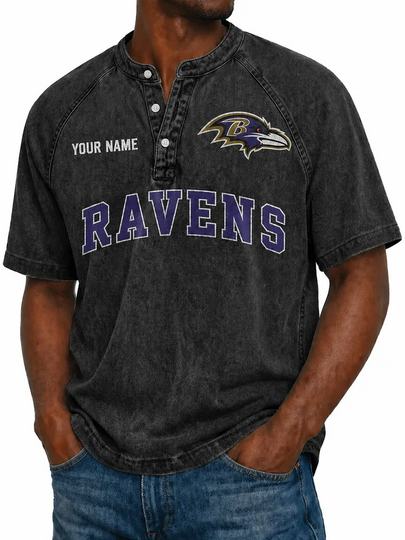 Baltimore Raven Football Team Custom Name Denim Washed T-Shirt