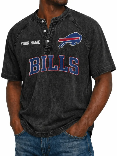 Buffalo Bills Football Team Custom Name Denim Washed T-Shirt