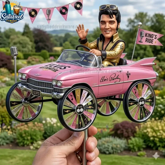 Elvis Presley x Pink Cadillac Wind Spinner, Yard Ornament, Warplane Decor, Garden Stake