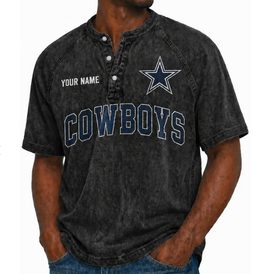 Dallas Cowboys Custom Name Denim Washed T-Shirt, Football Lover Gift, Father's Day Gift