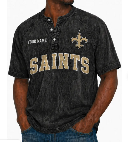 New Orleans Saints Custom Name Denim Washed T-Shirt, Football Lover Gift, Father's Day Gift