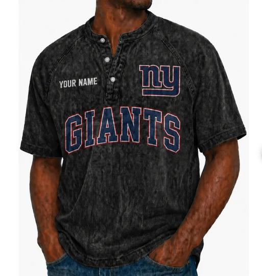 New York Giants Custom Name Denim Washed T-Shirt, Football Lover Gift, Father's Day Gift