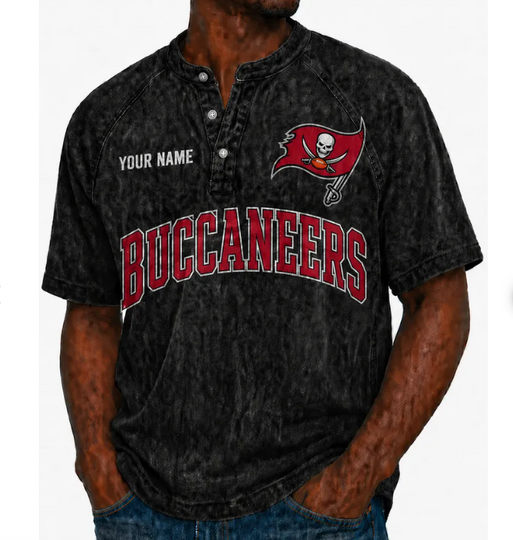 Tampa Bay Buccaneers Custom Name Denim Washed T-Shirt, Football Lover Gift, Father's Day Gift