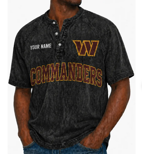Washington Commanders Custom Name Denim Washed T-Shirt, Football Lover Gift, Father's Day Gift