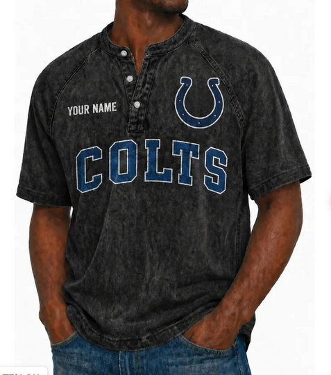 Indianapolis Colts Custom Name Denim Washed T-Shirt, Football Lover Gift, Father's Day Gift