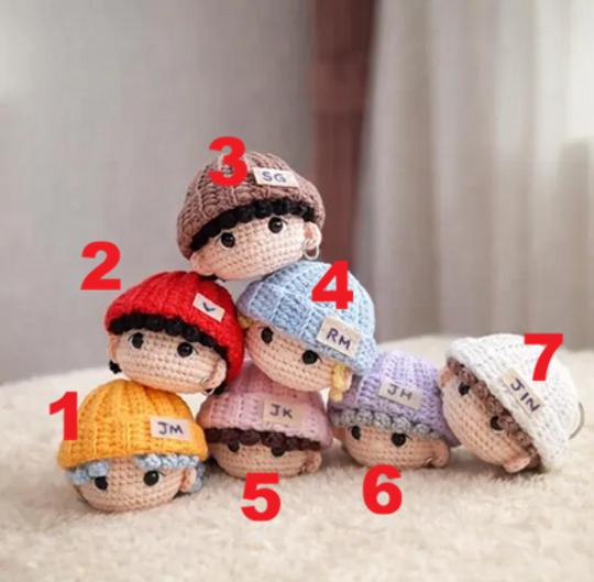 BTS Crochet Keychain, BTS Doll Keychain Set or Single, Kpop Amigurumi Keychain, Army Gift, Cute Bag Charm, Kpop Gift