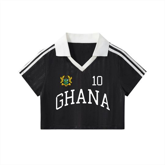 Ghana Black Star Cropped Football Jersey, Women's Soccer Shirt, Personalized Name Number