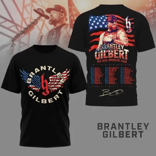 Brantley Gilbert The Real American Tour Shirt 2026 Concert Country Rock Fans Tee