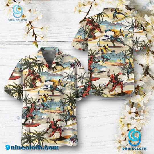 Deadpool and Wolverine Surfing Hawaiian Shirt