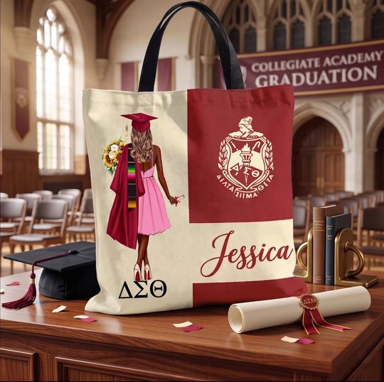 Personalized Black Girl Graduation Tote Bag, Custom Delta Sigma Theta Tote Bag, Custom Beach Bag, Gift For Her, Sorority Gift