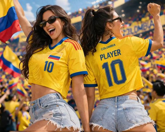 Colombia Soccer Crop Top Jersey, Custom Name Number Fan Shirt, Stadium Style Tee