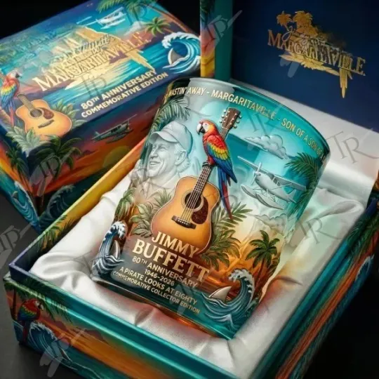 [No box] Jimmy Buffett Margaritaville 80th Anniversary  Sculpted Whiskey Glass