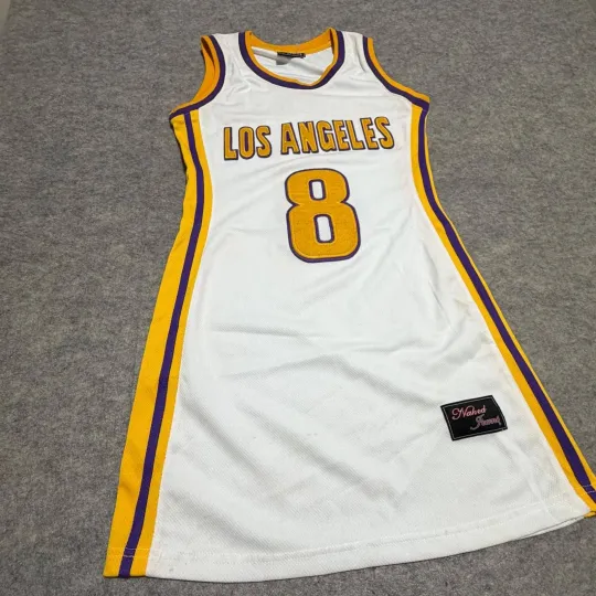 Basketball Jersey Dress - Women's Medium - White Purple Gold - #8