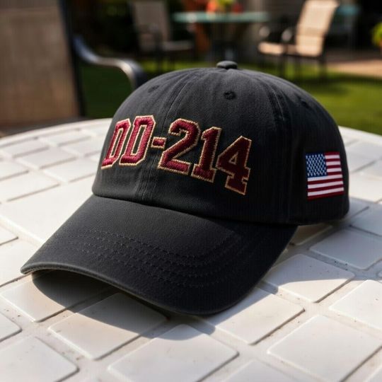 DD-214 Veteran Embroidered Washed Cotton Cap, USA Flag Dad Hat
