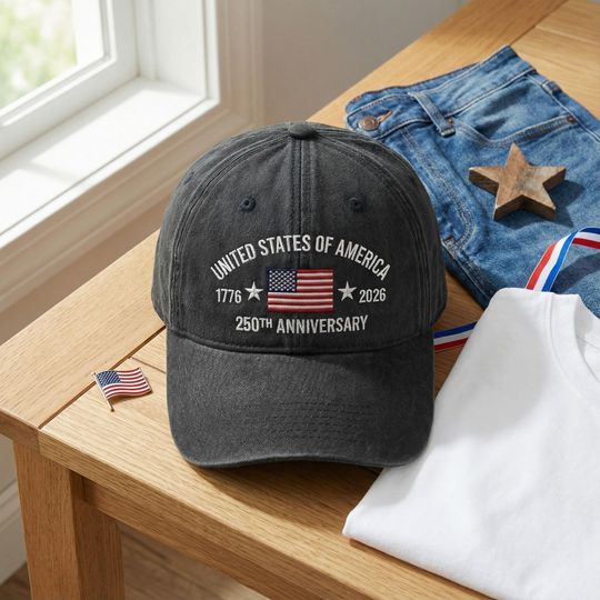 250th Anniversary USA Embroidered Baseball Hat, Patriotic American Flag Cap, 17762026 Semiquincentennial Hat, 4th of July Gift