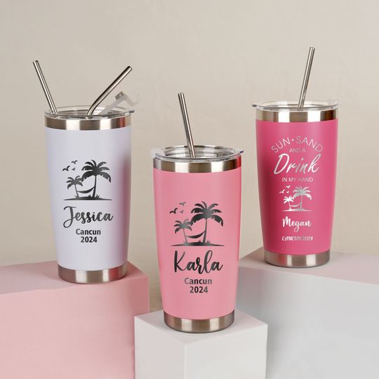 Custom Holiday Tumbler, Personalized Tumbler, Girls trip gifts, Travel Mug, Laser Engraved Cups, Stainless Steel Mug, Beach Tumbler