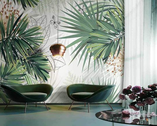 Tropical Palm Leaf Mural | Hand Painted Peel and Stick Wallpaper