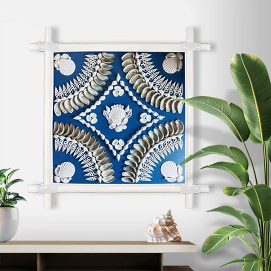 Finished Art - Shell Design in 20x20" Rain Forest White Frame