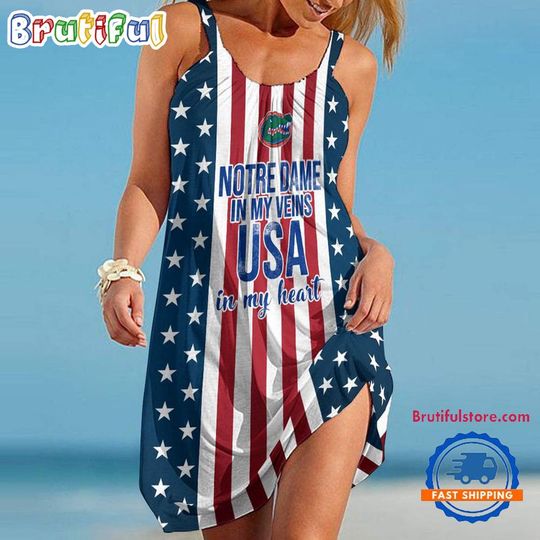 Florida Gators In My Veins USA In My Heart Independence Day Women’s Summer Beach Sling Dress