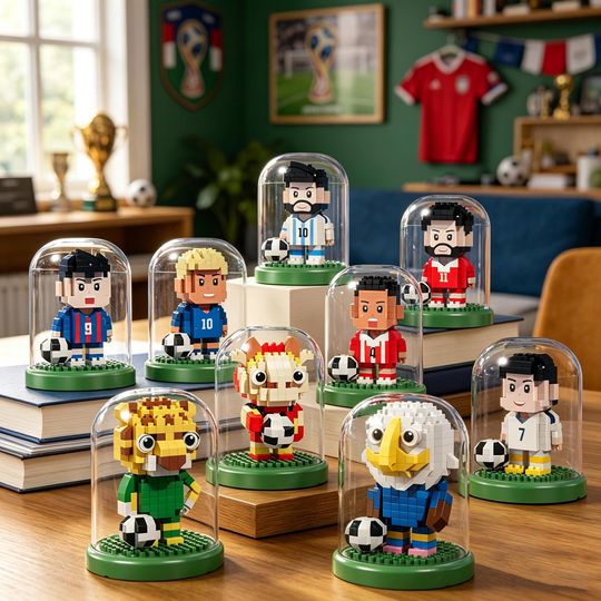 FIFA World Cup 2026 Soccer Star Building Block Set, 3D Mini Footballer Figure With Display Dome,Mascot Bricks Toy, Football Fan Gift for Him