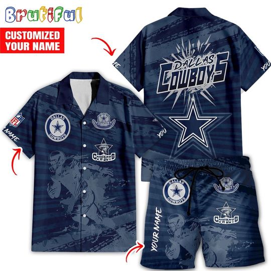 football Dallas Cowboys Combo Hawaiian Shirt And Shorts, Football Summer Beach Hawaiian Sets