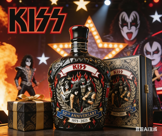 KISS 53rd Anniversary Crown Royal Style Collectible Bottle 1973-2026 Rock Band Bar Display Gifting Item