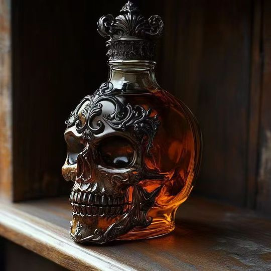 Exquisite Skeleton Whiskey Transparent Glass Bottle Home Brewing Bottle Bar Wine Cabinet Display Decoration Ornament