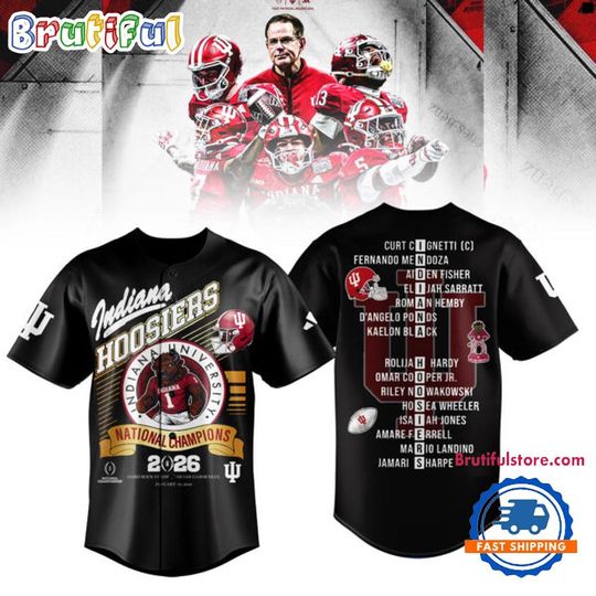 Indiana Hoosiers CFP National Champions 2026 Winner Team Player Name Black Baseball Jersey