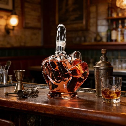 1000ml Unique Finger Shape Whiskey Decanter with Middle Finger Design for Scotch Bourbon Alcohol Bottle Bar Party Decor Gift