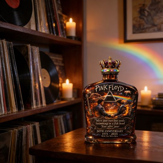 Pink Floyd Tribute Whiskey Decanter, 50th Anniversary Rock Design Collectible Liquor Bottle