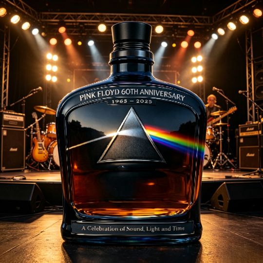 Pink Floyd 60th Anniversary Whiskey Decanter, The Dark Side of the Moon Prism Glass Bottle, Rock Band Collectible Bar Decor,