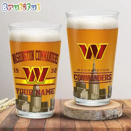 Washington Commanders 16oz Glass Beer Cup, Custom Football Mug