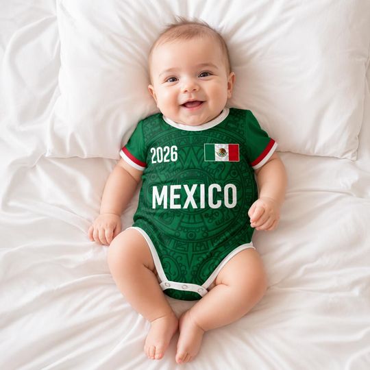 Custom Mexico 2026 World Soccer Baby Suit, Personalized Name Number Kid Jersey, Soccer Uniform Kit Youth Kids, Gift For Newborn